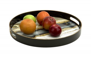 Taca okrągła z uchwytami 37,5 cm Czarna Przekrój Kamienia 162830