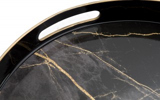 Taca okrągła z uchwytami 37 cm Czarna Marmur 131907