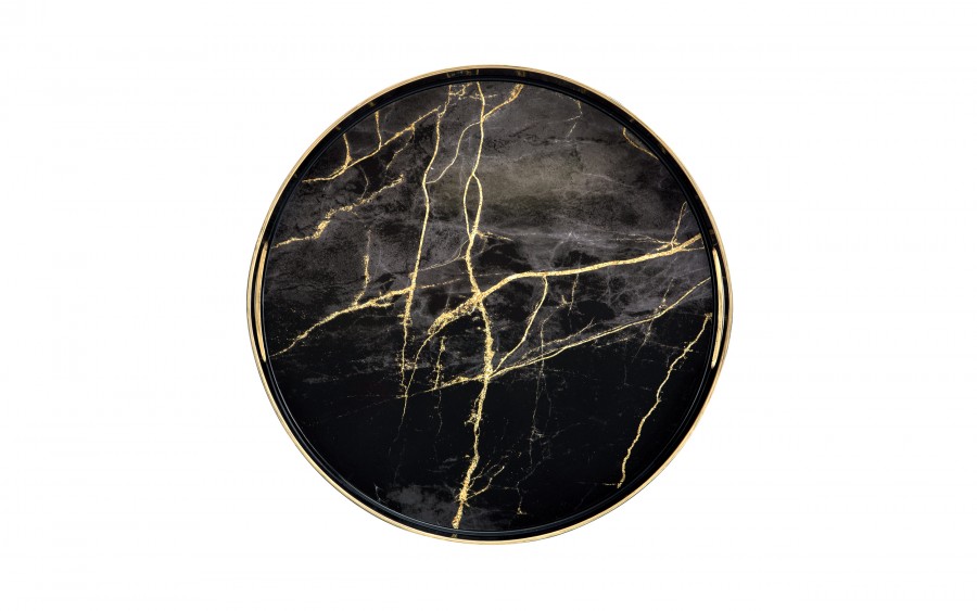 Taca okrągła z uchwytami 37 cm Czarna Marmur 131907
