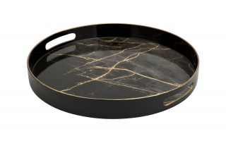 Taca okrągła z uchwytami 37 cm Czarna Marmur 131907