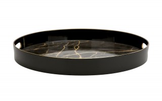 Taca okrągła z uchwytami 37 cm Czarna Marmur 131907