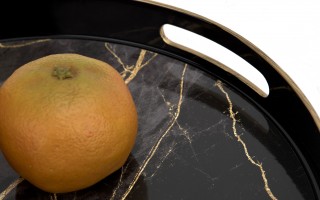 Taca okrągła z uchwytami 37 cm Czarna Marmur 131907