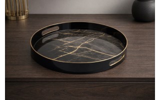 Taca okrągła z uchwytami 37 cm Czarna Marmur 131907