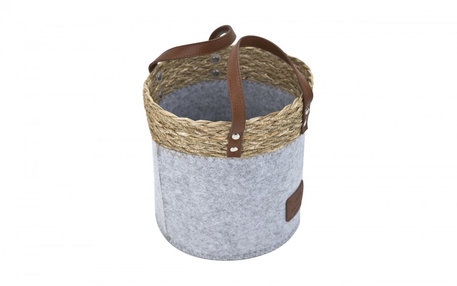 Kosz filcowy dekoracyjny 20x20x20 cm AMPARO 7126 MONDEX szary z trawą morską