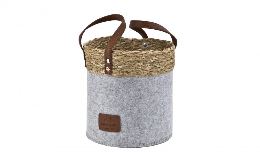 Kosz filcowy dekoracyjny 20x20x20 cm AMPARO 7126 MONDEX szary z trawą morską