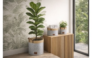 Kosz filcowy dekoracyjny 20x20x20 cm AMPARO 7126 MONDEX szary z trawą morską