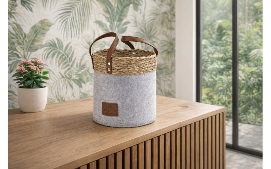 Kosz filcowy dekoracyjny 20x20x20 cm AMPARO 7126 MONDEX szary z trawą morską