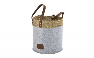 Kosz filcowy dekoracyjny 24x24x24 cm AMPARO 7126 MONDEX szary z trawą morską