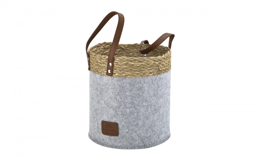 Kosz filcowy dekoracyjny 24x24x24 cm AMPARO 7126 MONDEX szary z trawą morską