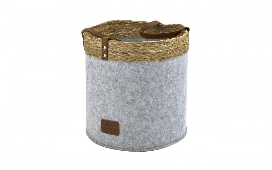 Kosz filcowy dekoracyjny 28x28x28 cm AMPARO 7126 MONDEX szary z trawą morską
