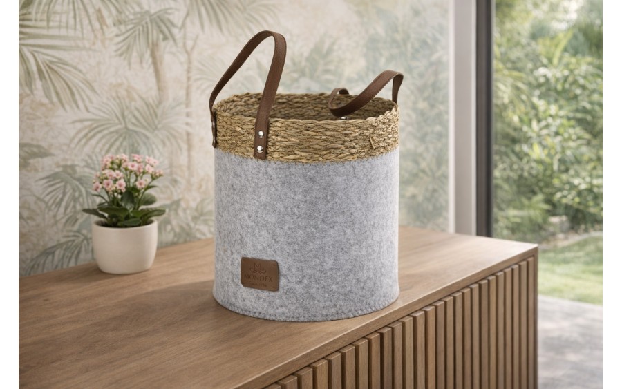 Kosz filcowy dekoracyjny 28x28x28 cm AMPARO 7126 MONDEX szary z trawą morską