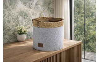 Kosz filcowy dekoracyjny 24x24x24 cm AMPARO 7126 MONDEX szary z trawą morską