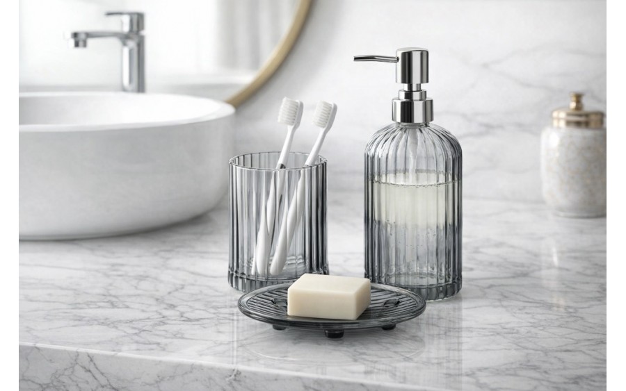 Szklany komplet łazienkowy 3-elementowy ARI