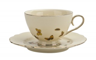 Komplet 2 filiżanek 260 ml + spodki Motylki