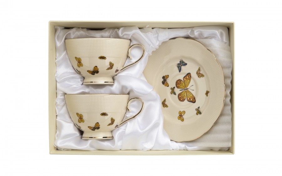 Komplet 2 filiżanek 260 ml + spodki Motylki