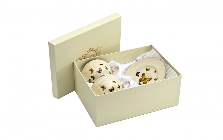 Komplet 2 filiżanek 260 ml + spodki Motylki