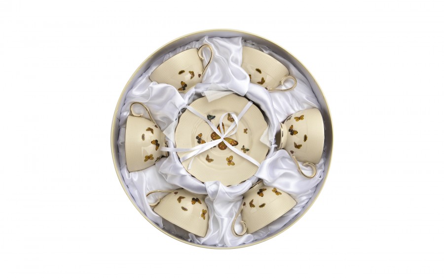 Komplet 6 filiżanek 260 ml + spodki Motylki