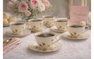 Komplet 6 filiżanek 260 ml + spodki Motylki