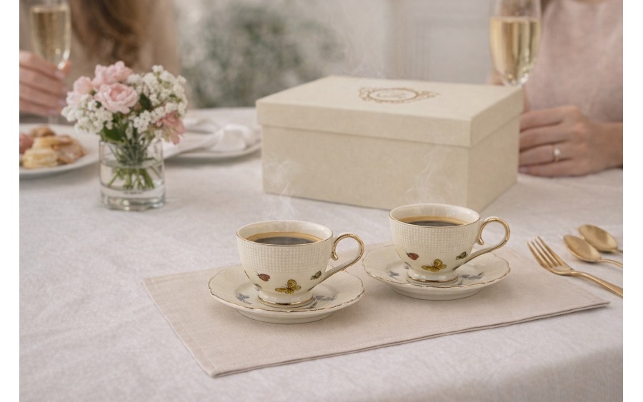 Komplet 2 filiżanek do espresso 125 ml + spodki Motylki