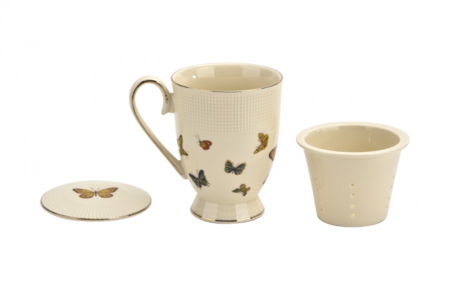 Kubek porcelanowy 400 ml z zaparzaczem Motylki