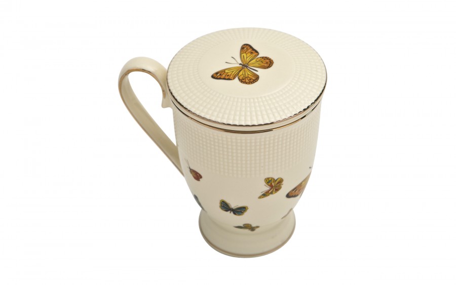 Kubek porcelanowy 400 ml z zaparzaczem Motylki