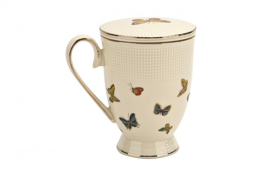 Kubek porcelanowy 400 ml z zaparzaczem Motylki