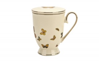 Kubek porcelanowy 400 ml z zaparzaczem Motylki