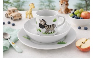 Zestaw naczyń dla dzieci Zebra porcelanowy