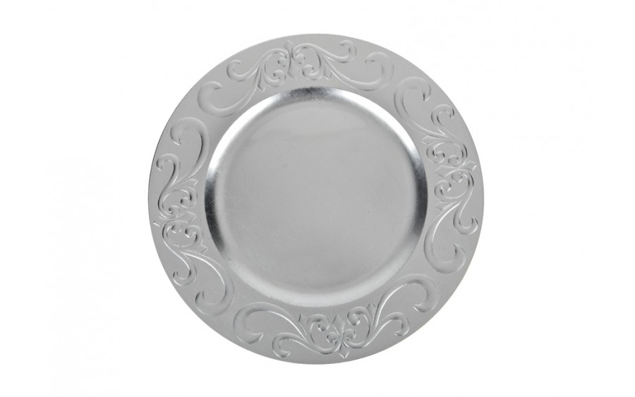 Talerz dekoracyjny plastikowy 33 cm srebrny P0314