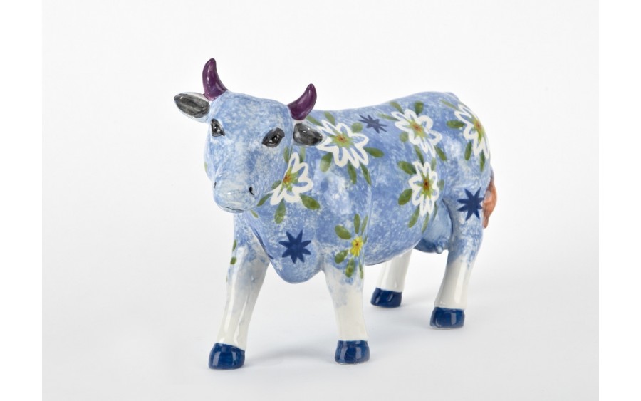 Ozdoba ceramiczna Niebieska Krowa w kwiaty