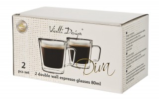 Komplet 2 szklanek termicznych do espresso 80 ml z podwójną ścianką Diva