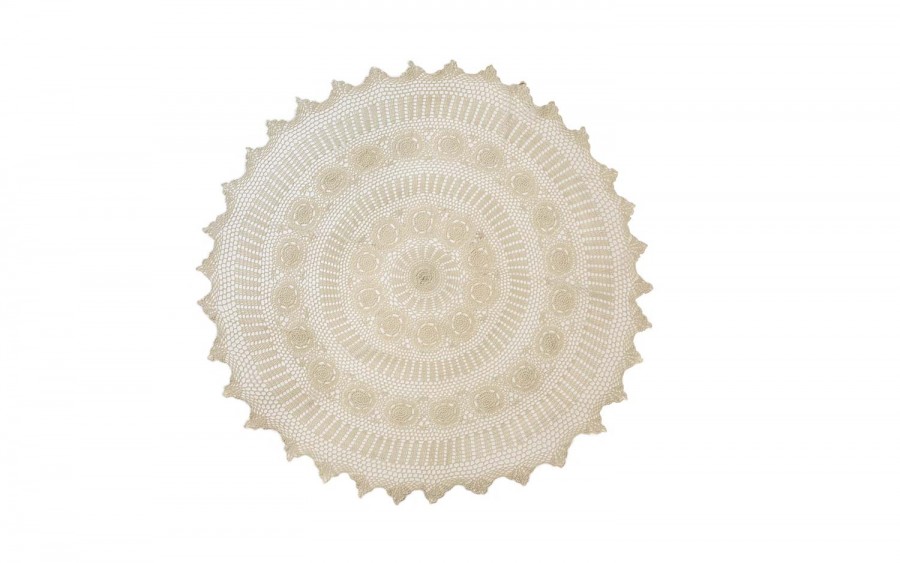 Obrus koronkowy okrągły 150 cm ecru – wzór ażurowy